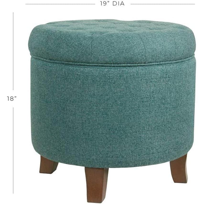Dark Teal Velvet Storage Ottoman With Lid Round Living Room