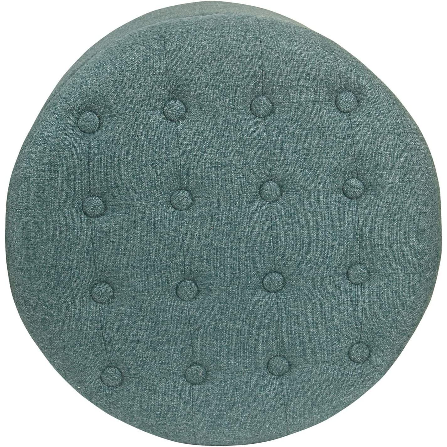 Dark Teal Velvet Storage Ottoman With Lid Round Living Room