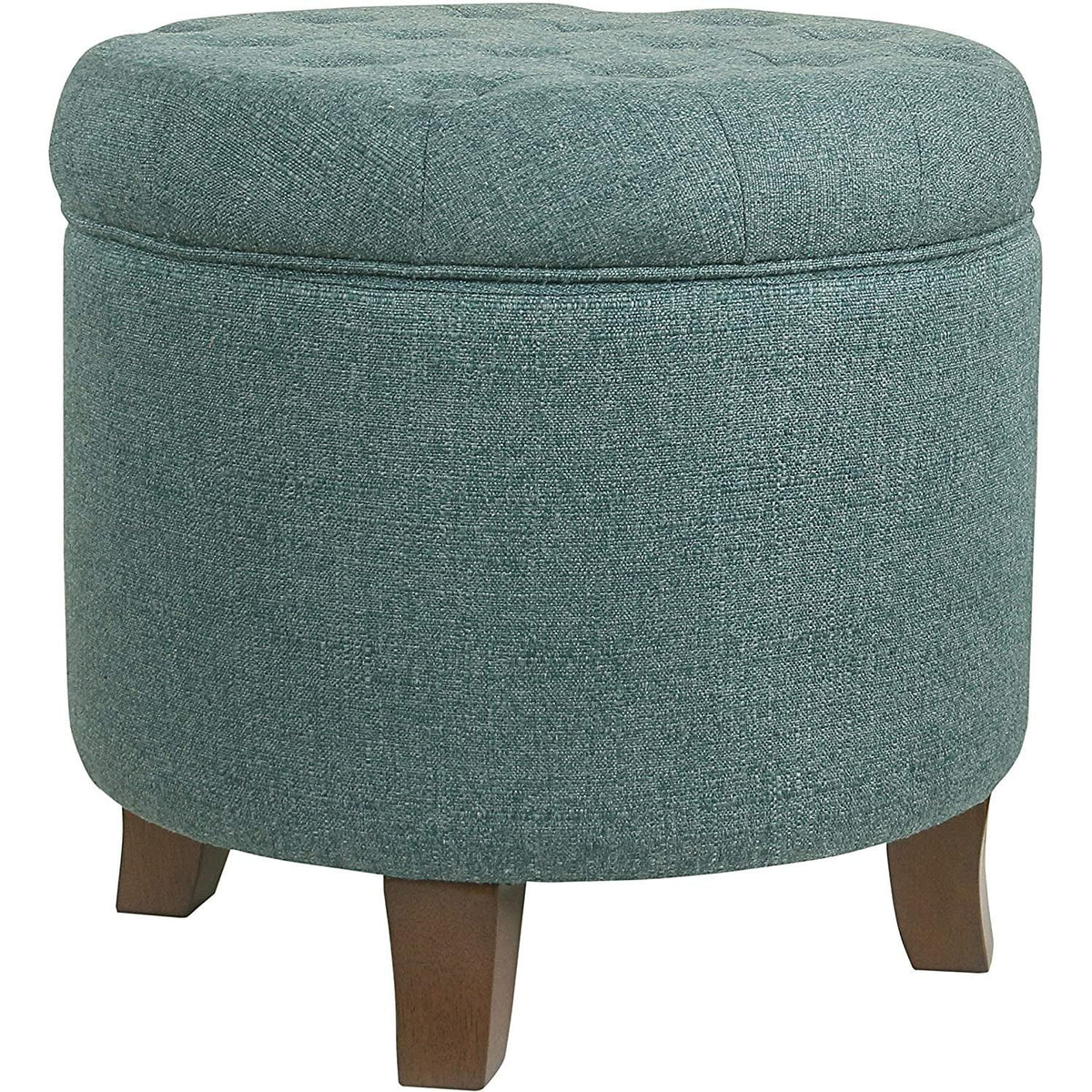 Dark Teal Velvet Storage Ottoman With Lid Round Living Room