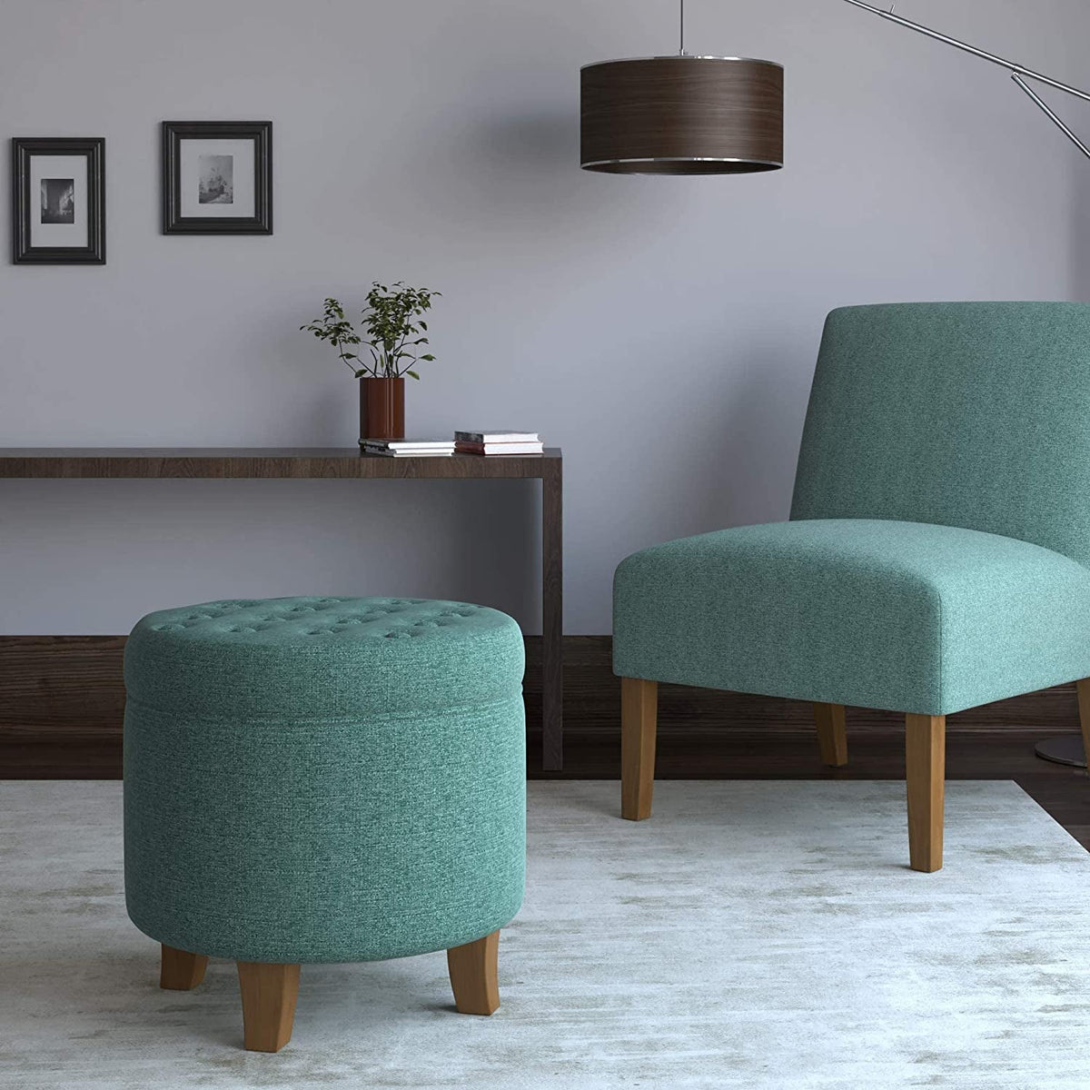 Dark Teal Velvet Storage Ottoman With Lid Round Living Room