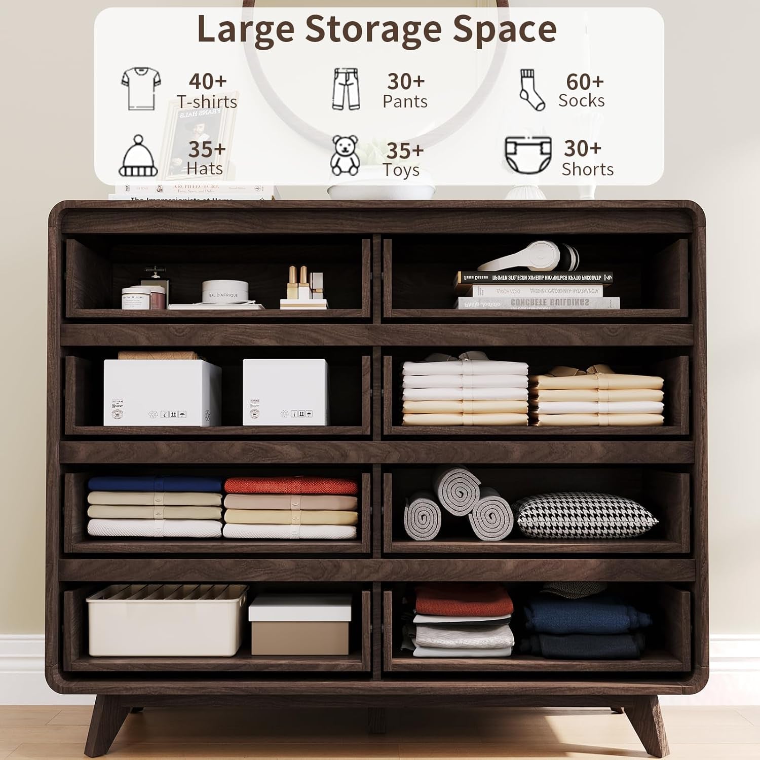 Dark Walnut Contemporary Dresser With Eight Drawers