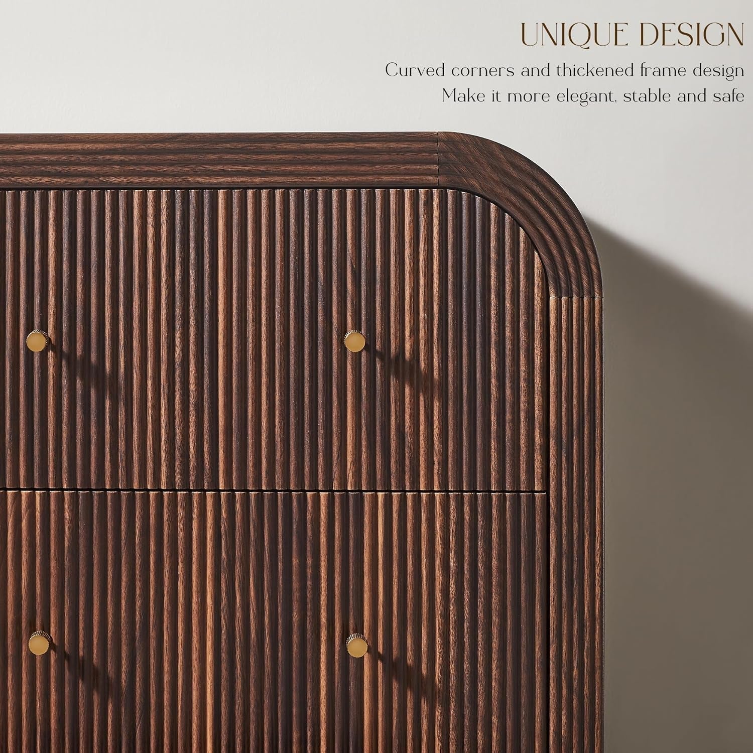 Dark Walnut Fluted Six Drawer Dresser 54 Inch Wide