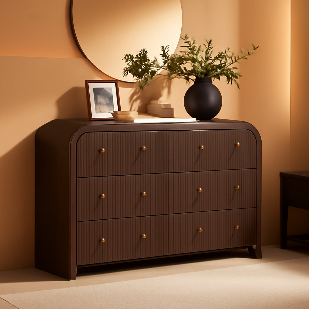 Dark Walnut Fluted Six Drawer Dresser 54 Inch Wide