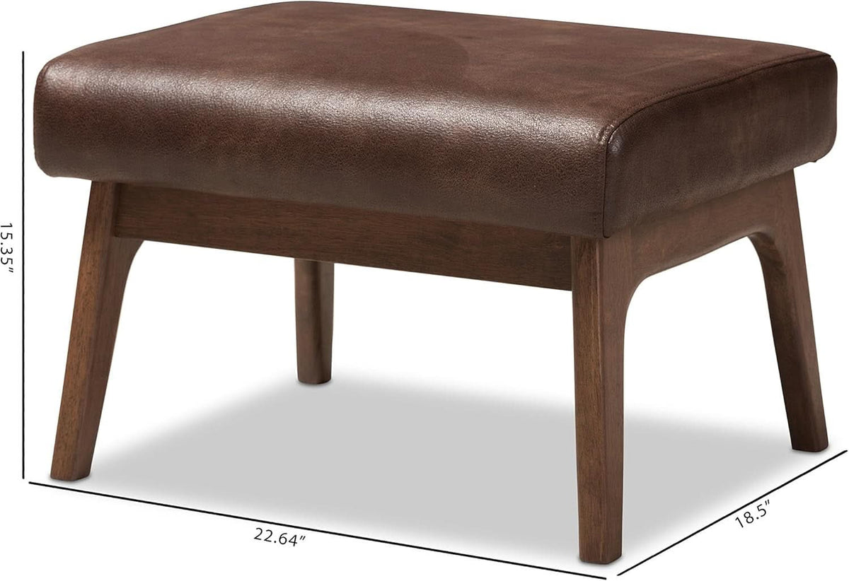 Dark Walnut Ottoman Distressed Faux Leather Upholstery