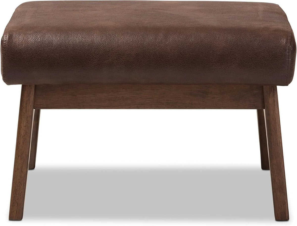 Dark Walnut Ottoman Distressed Faux Leather Upholstery