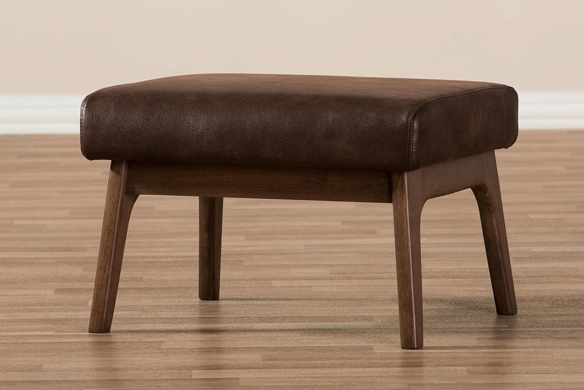 Dark Walnut Ottoman Distressed Faux Leather Upholstery