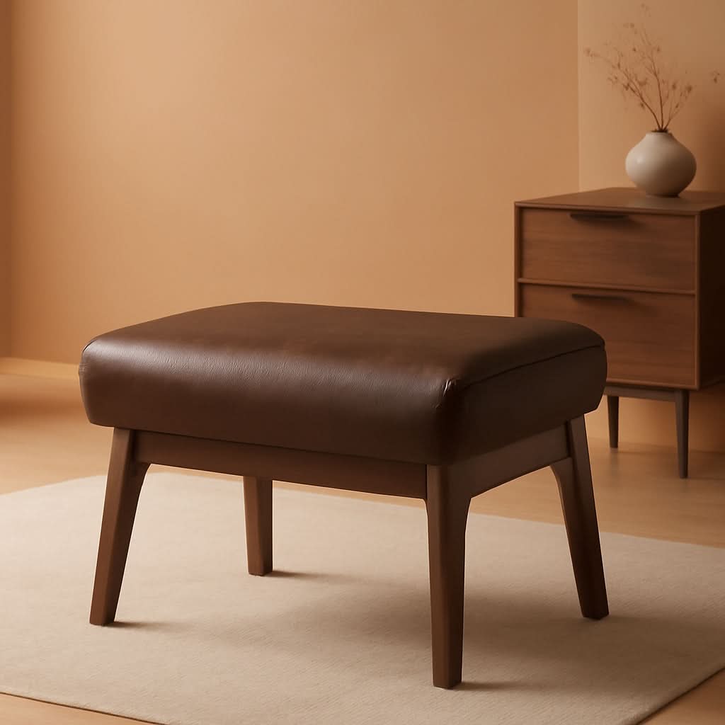 Dark Walnut Ottoman Distressed Faux Leather Upholstery