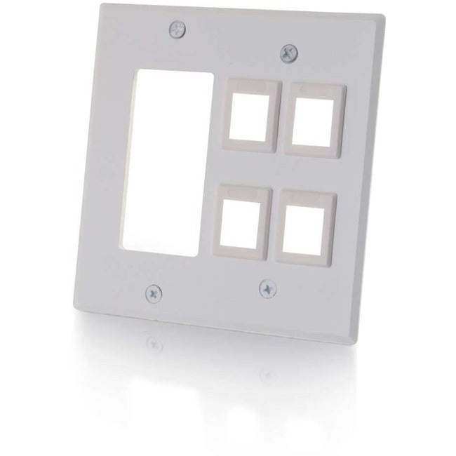 Decora Compatible Cutout With Four Keystone Double Gang Wall Plate - White