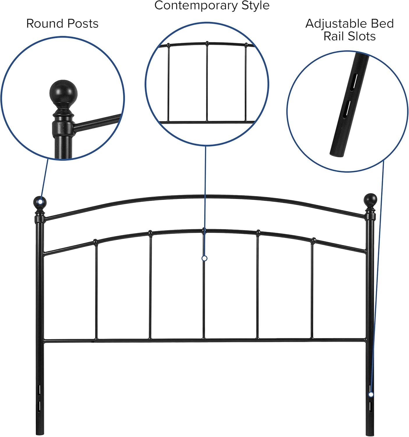 Decorative Black Metal Queen Size Headboard for Bedrooms