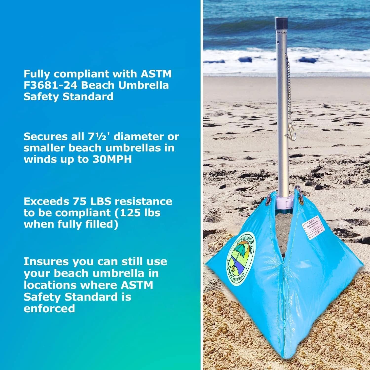 Deep Ocean Blue All In One Beach Umbrella System Ultra Base