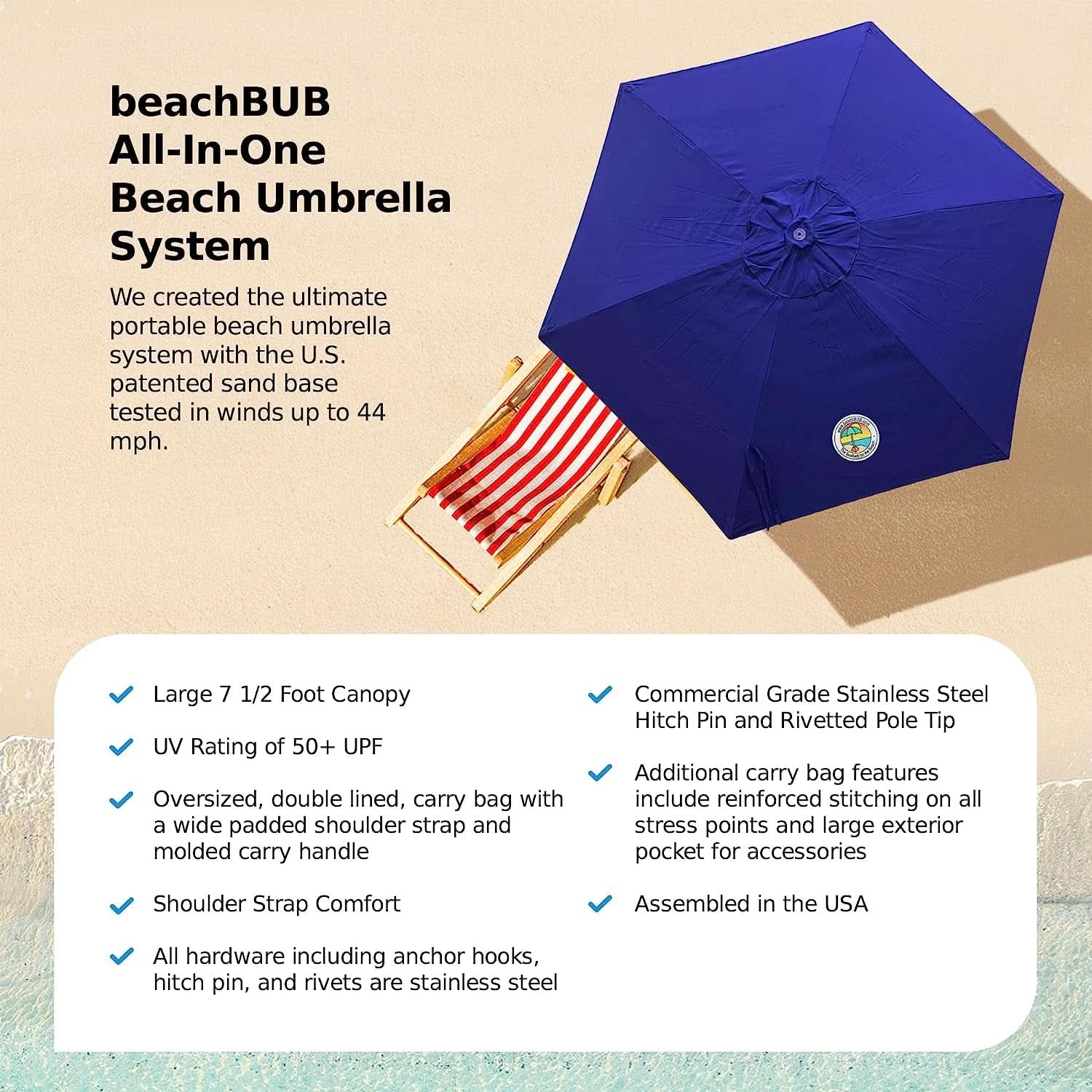Deep Ocean Blue All In One Beach Umbrella System Ultra Base