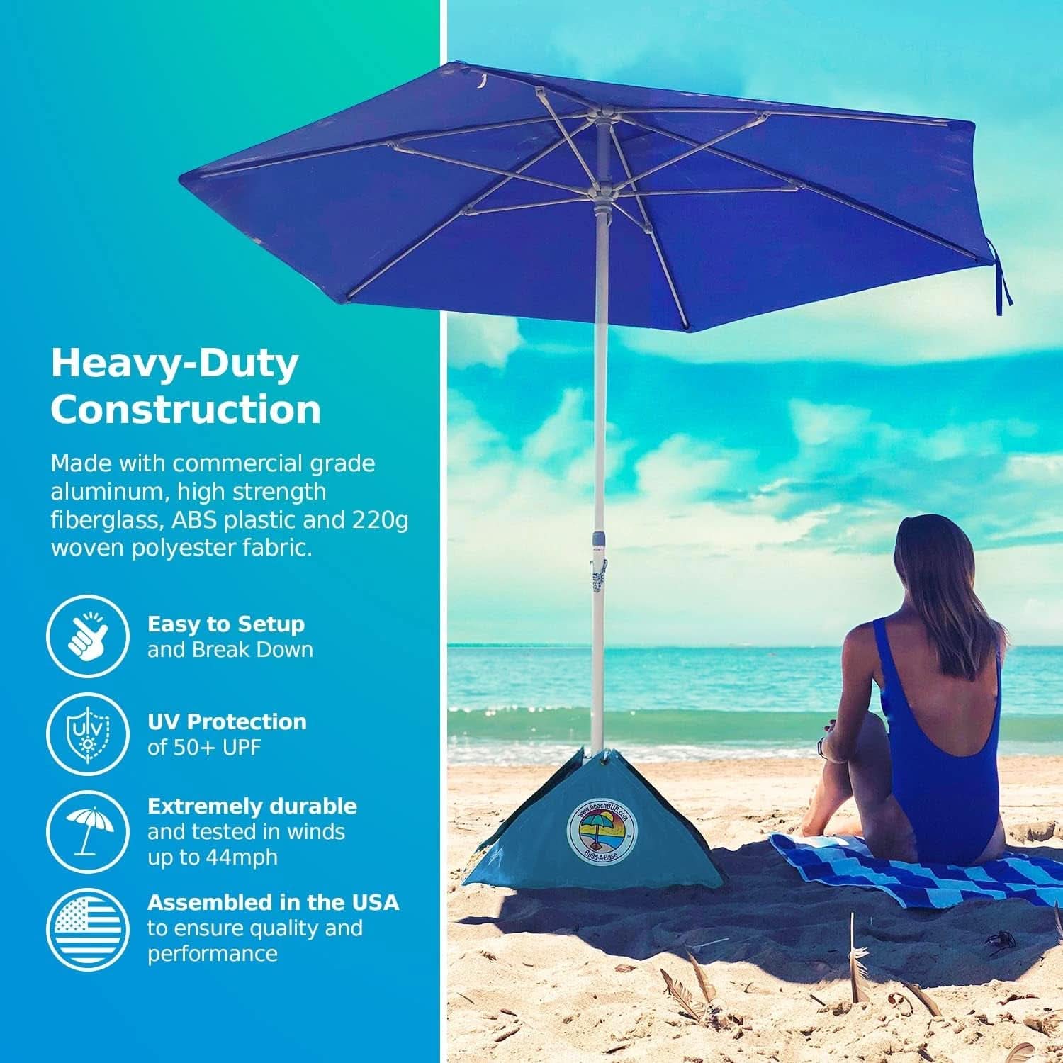 Deep Ocean Blue All In One Beach Umbrella System Ultra Base