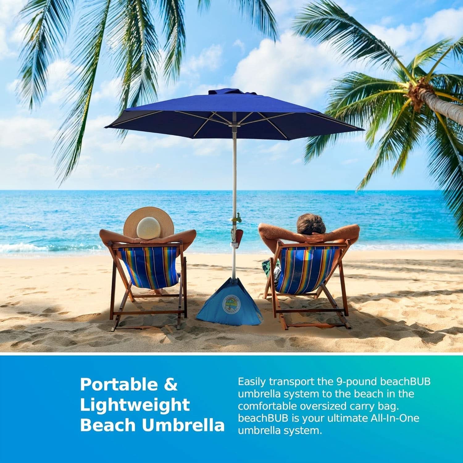 Deep Ocean Blue All In One Beach Umbrella System Ultra Base