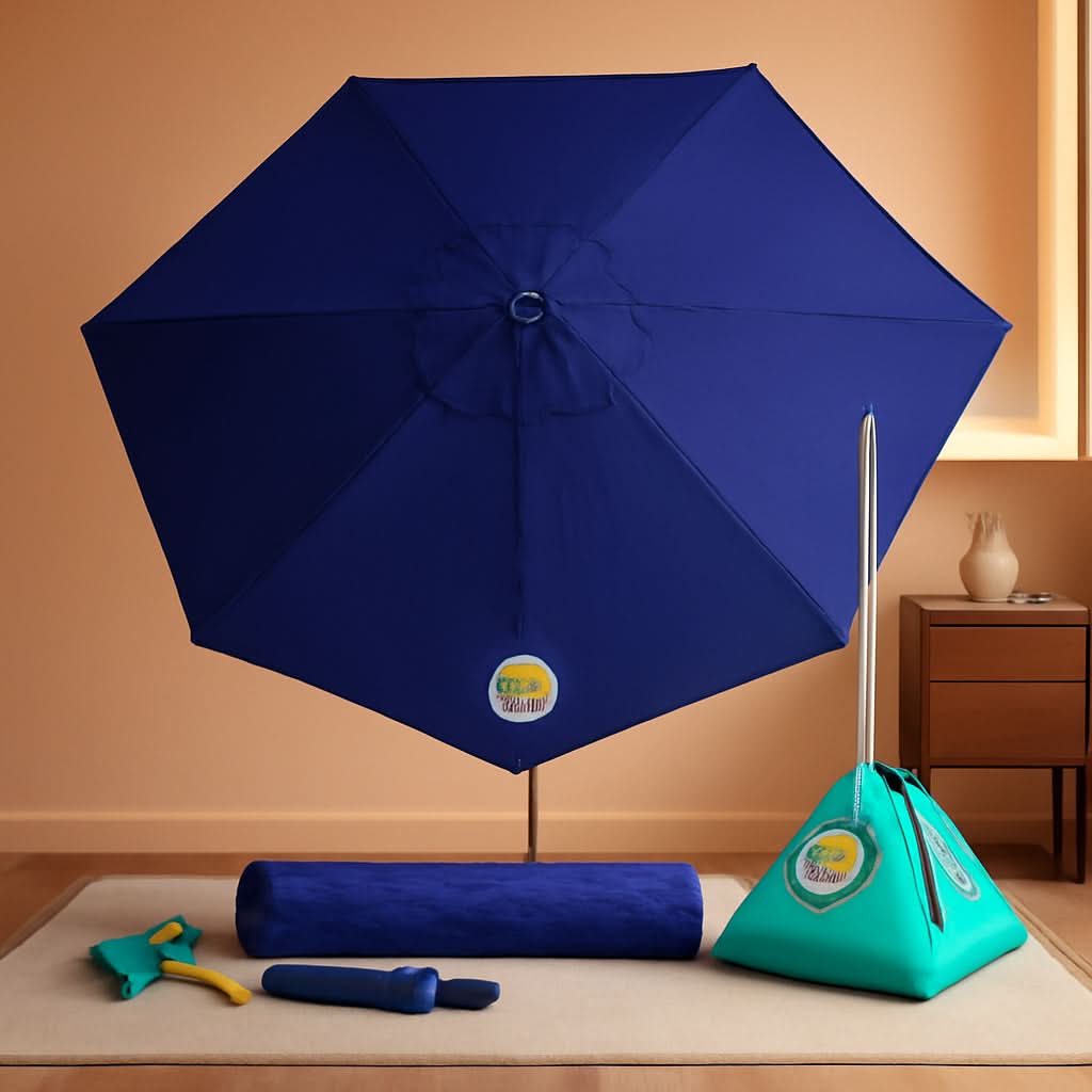 Deep Ocean Blue All In One Beach Umbrella System Ultra Base