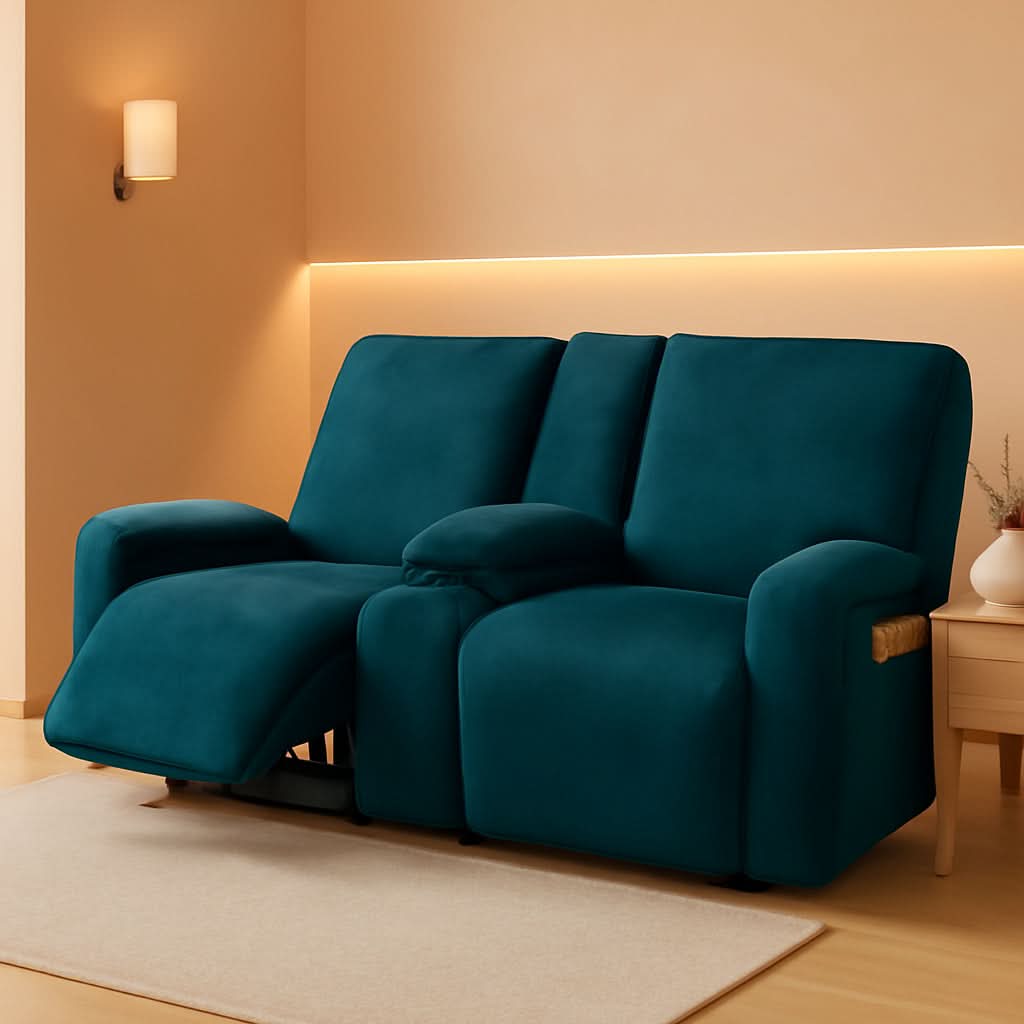 Deep Teal Velvet 8 Piece Reclining Loveseat Cover Set