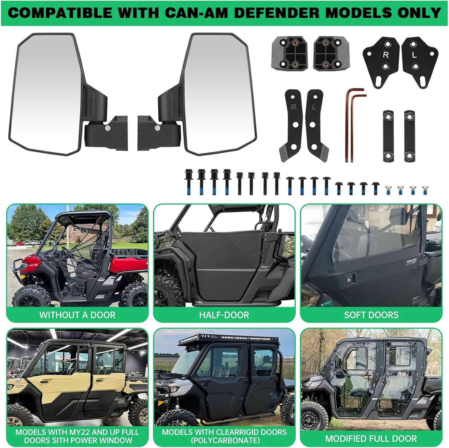 Defender Side Mirrors With Spring Back For Can Am Defender