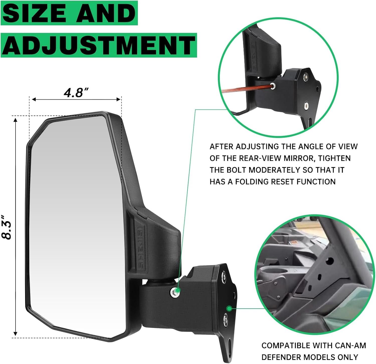 Defender Side Mirrors With Spring Back For Can Am Defender
