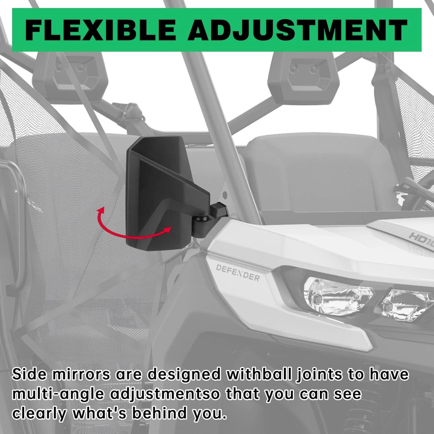 Defender Side Mirrors With Spring Back For Can Am Defender