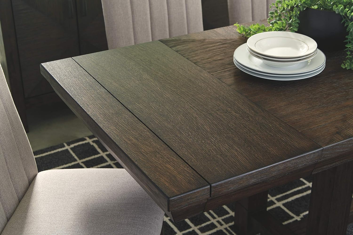 Dellbeck Casual Rectangular Dining Extension Table Seats Up To 8 Dark Brown