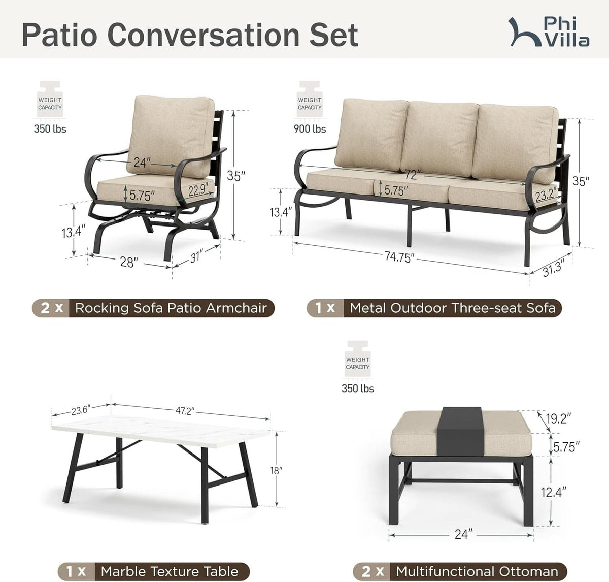 Deluxe 6 Piece Patio Furniture Set for Outdoor Comfort