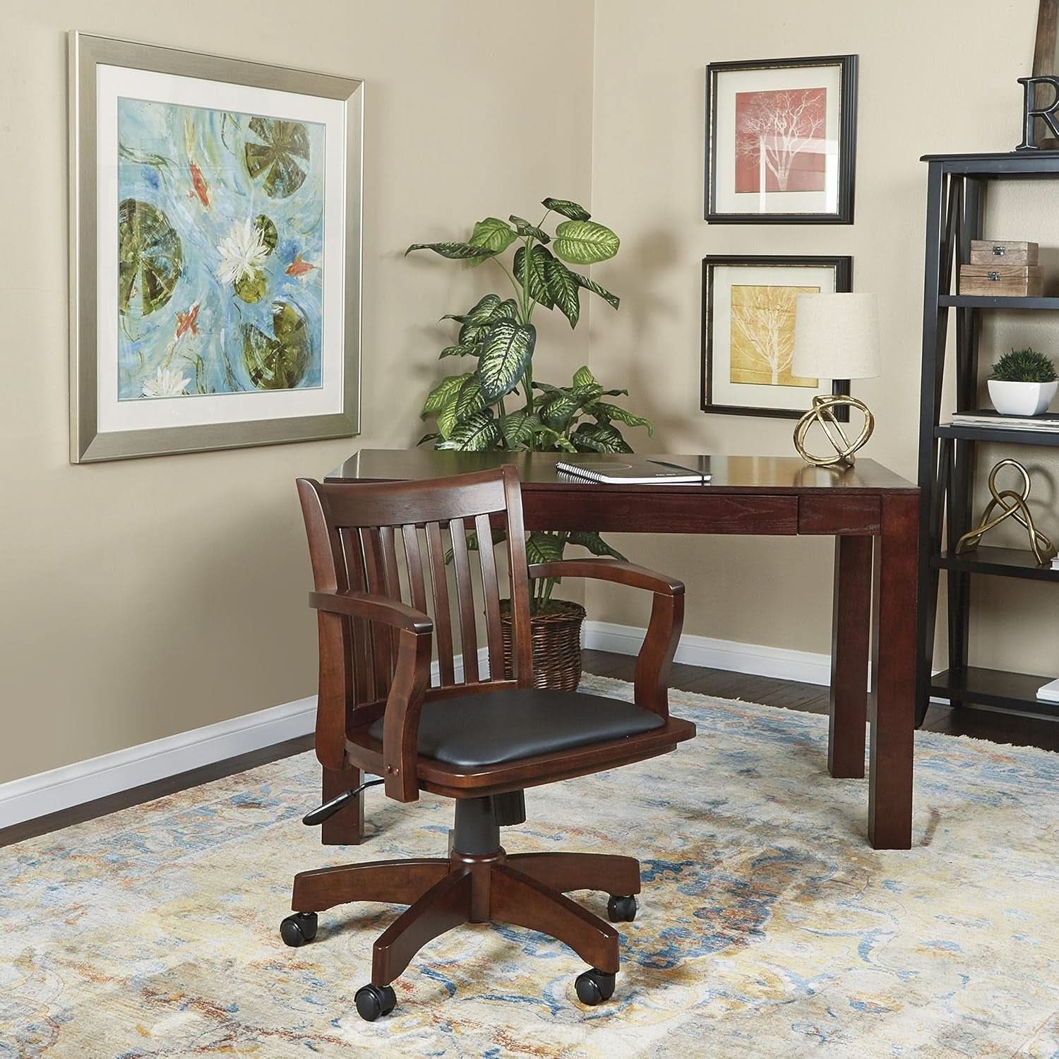 Deluxe Wood Bankers Desk Chair Adjustable Height Espresso