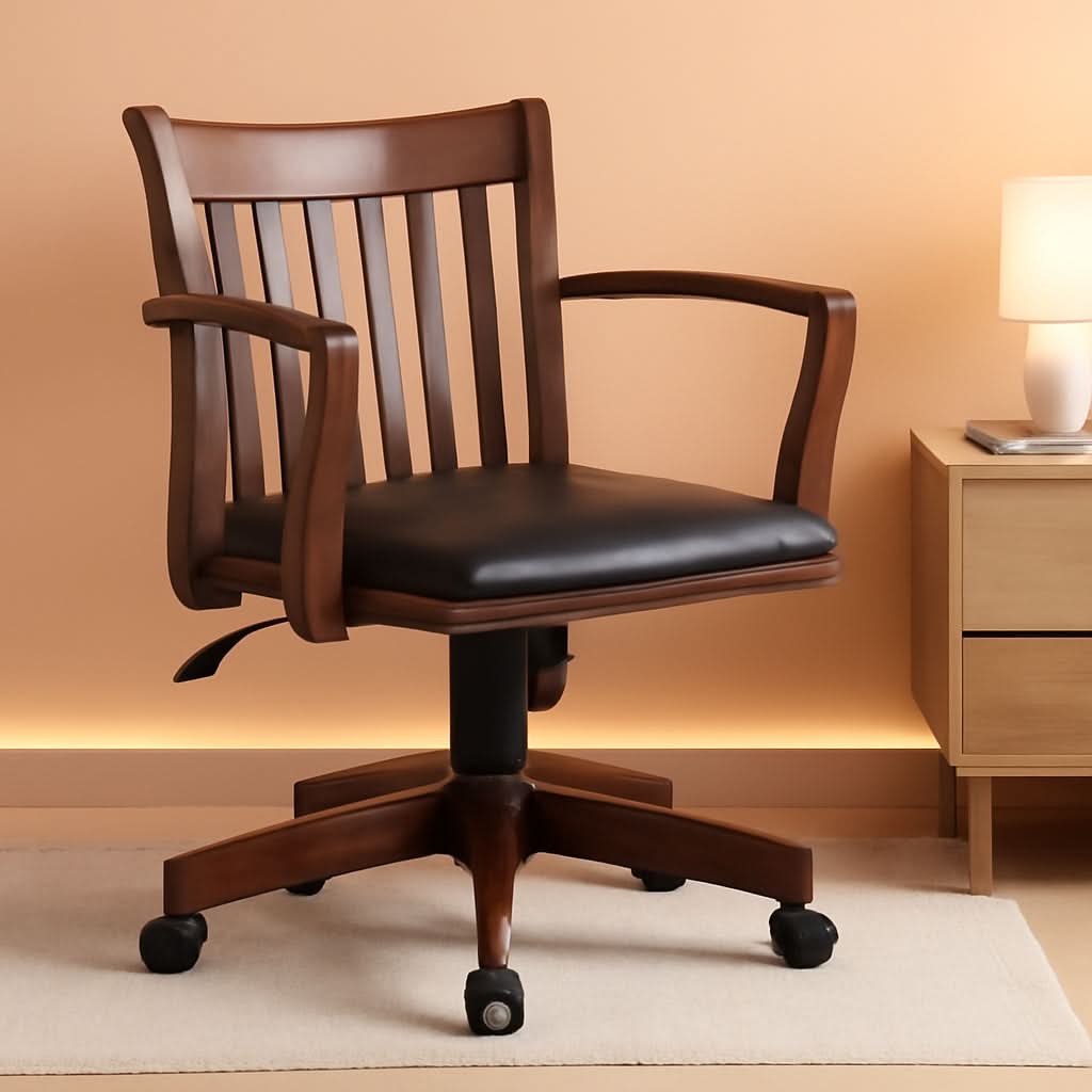 Deluxe Wood Bankers Desk Chair Adjustable Height Espresso