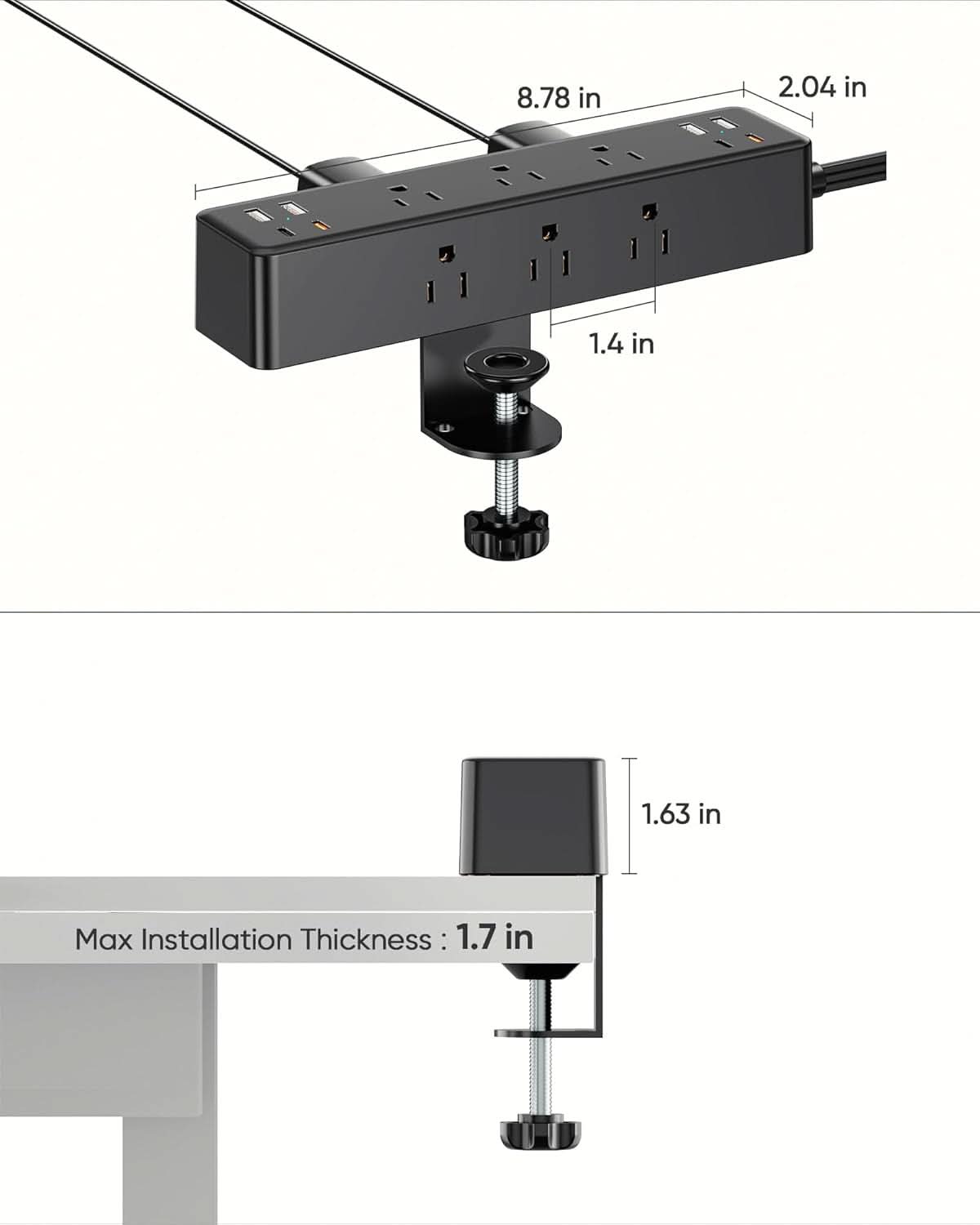 Desk Clamp Power Strip With 17-in-1 Hub And 40W Fast Charge