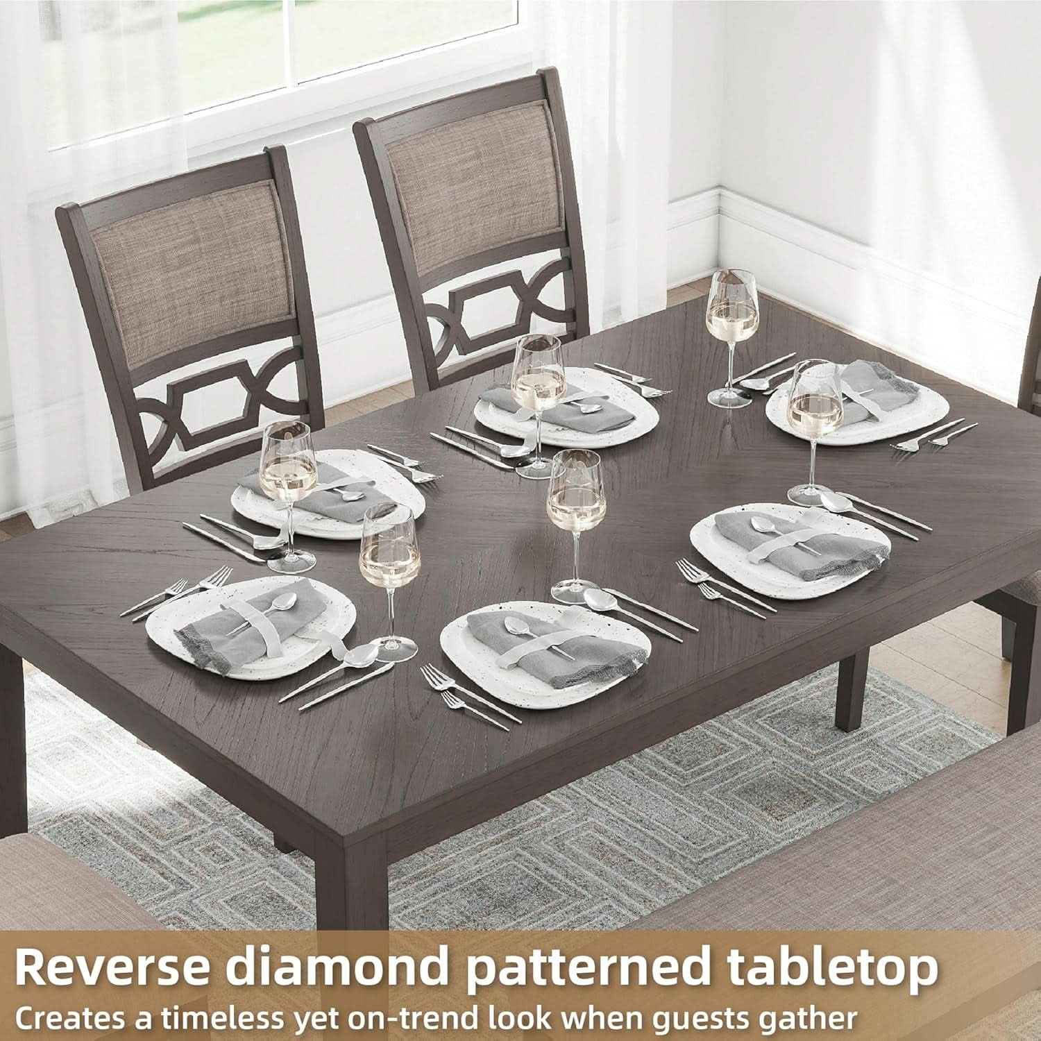 Diamond Patterned Dining Table Set Gray Walnut Stain