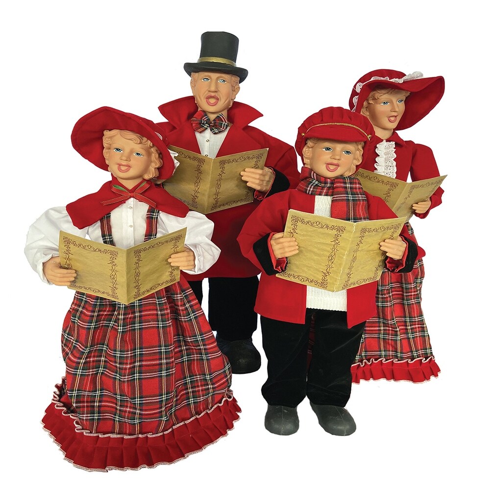 Dickens Carolers Set of 4 In Red Plaid