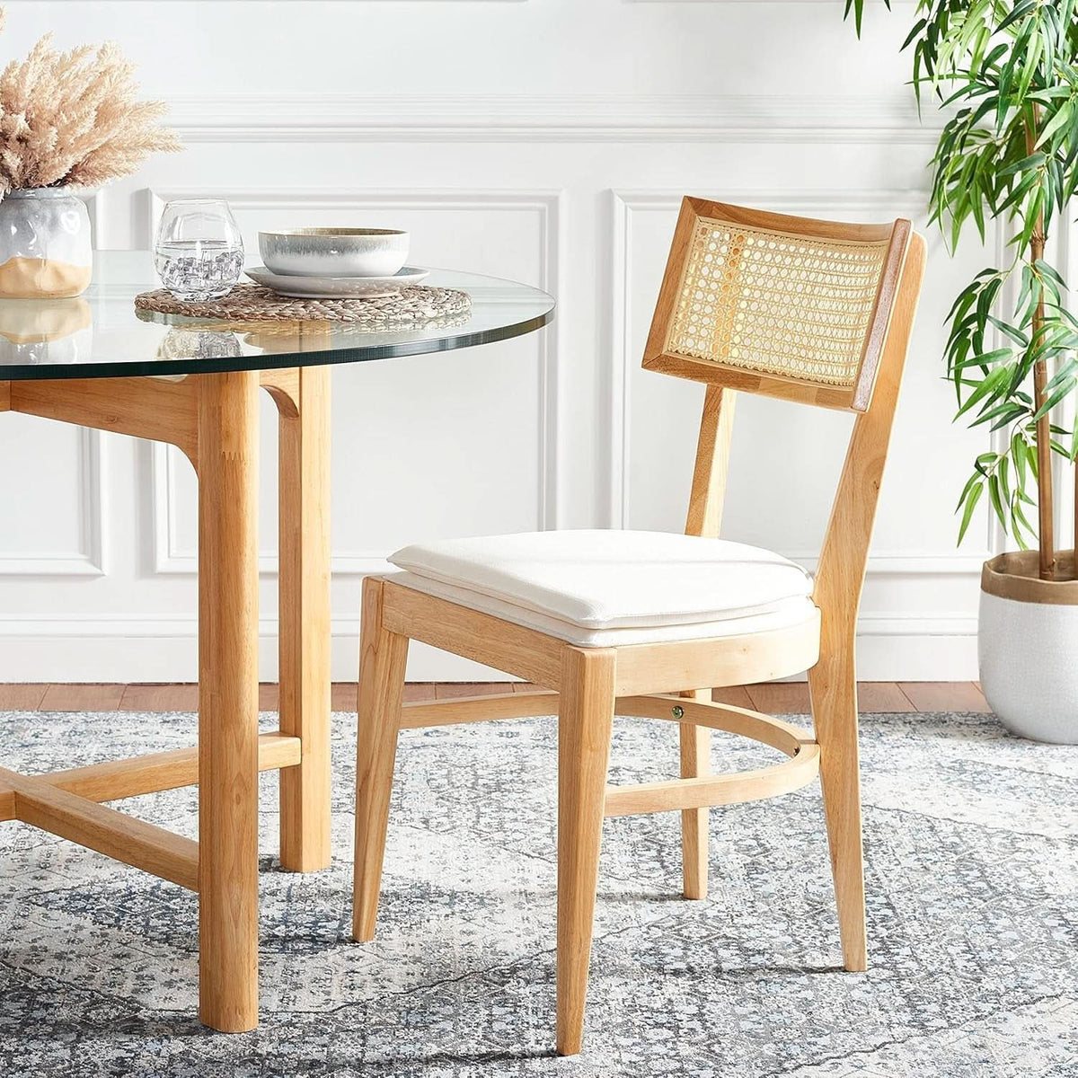 Dining Chair Natural Finish With Cane Detail Cushions