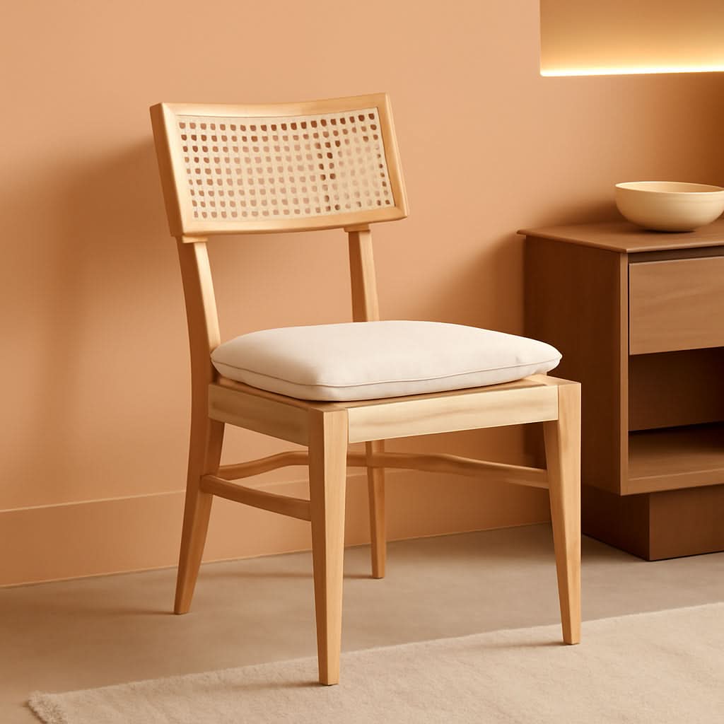 Dining Chair Natural Finish With Cane Detail Cushions