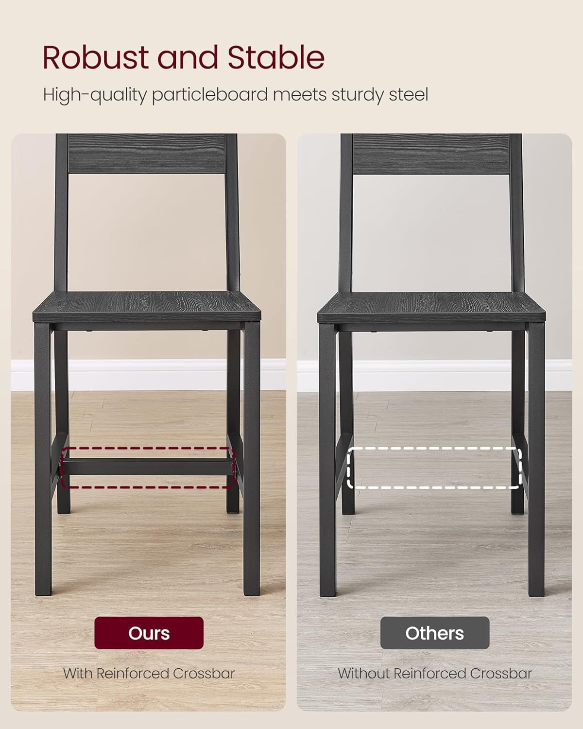 Dining Chair Set Of 2 Rustic Wood And Metal Frame Charcoal Black
