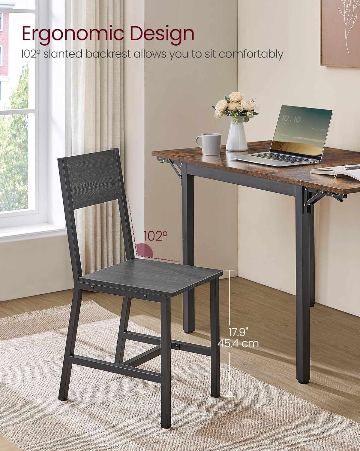 Dining Chair Set Of 2 Rustic Wood And Metal Frame Charcoal Black