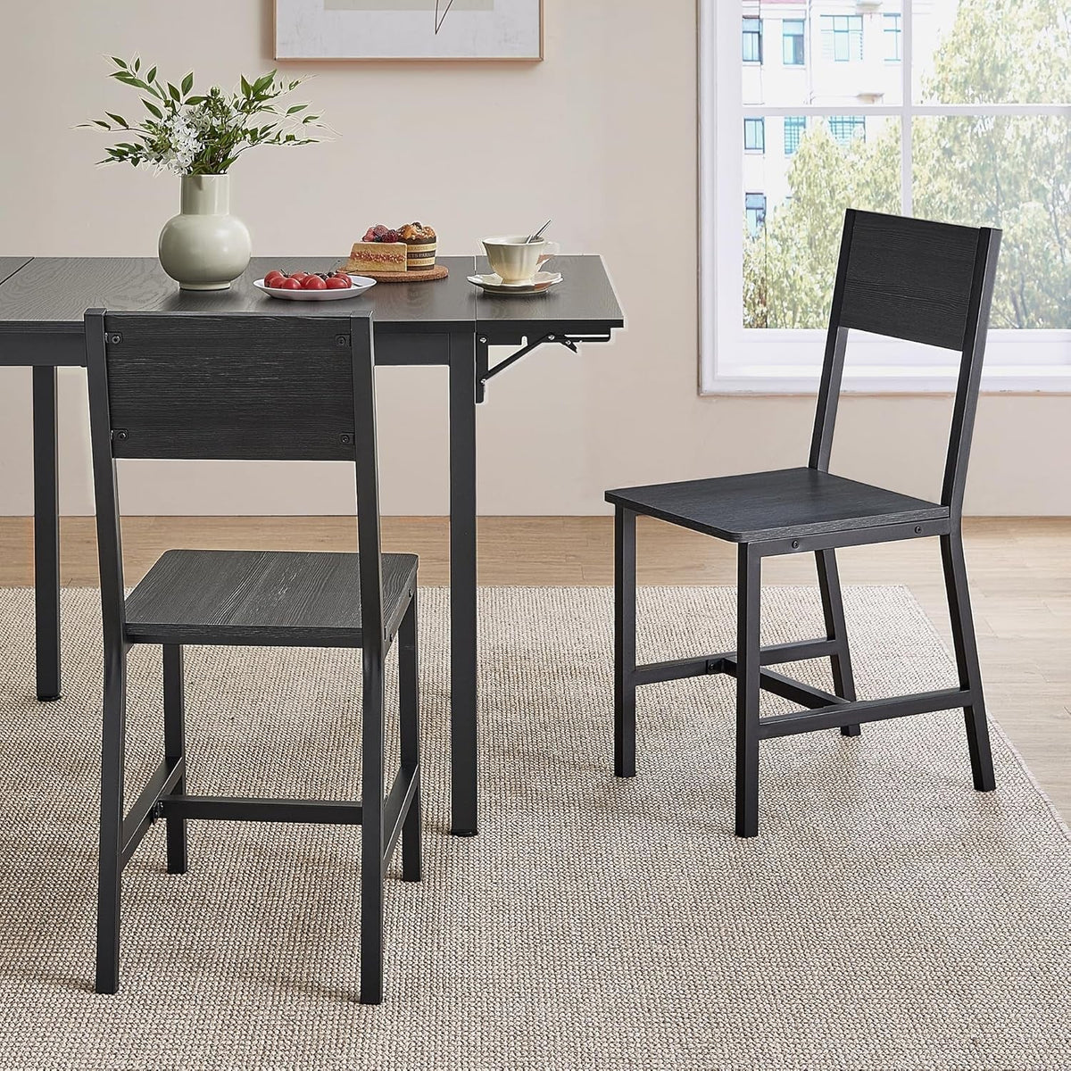 Dining Chair Set Of 2 Rustic Wood And Metal Frame Charcoal Black