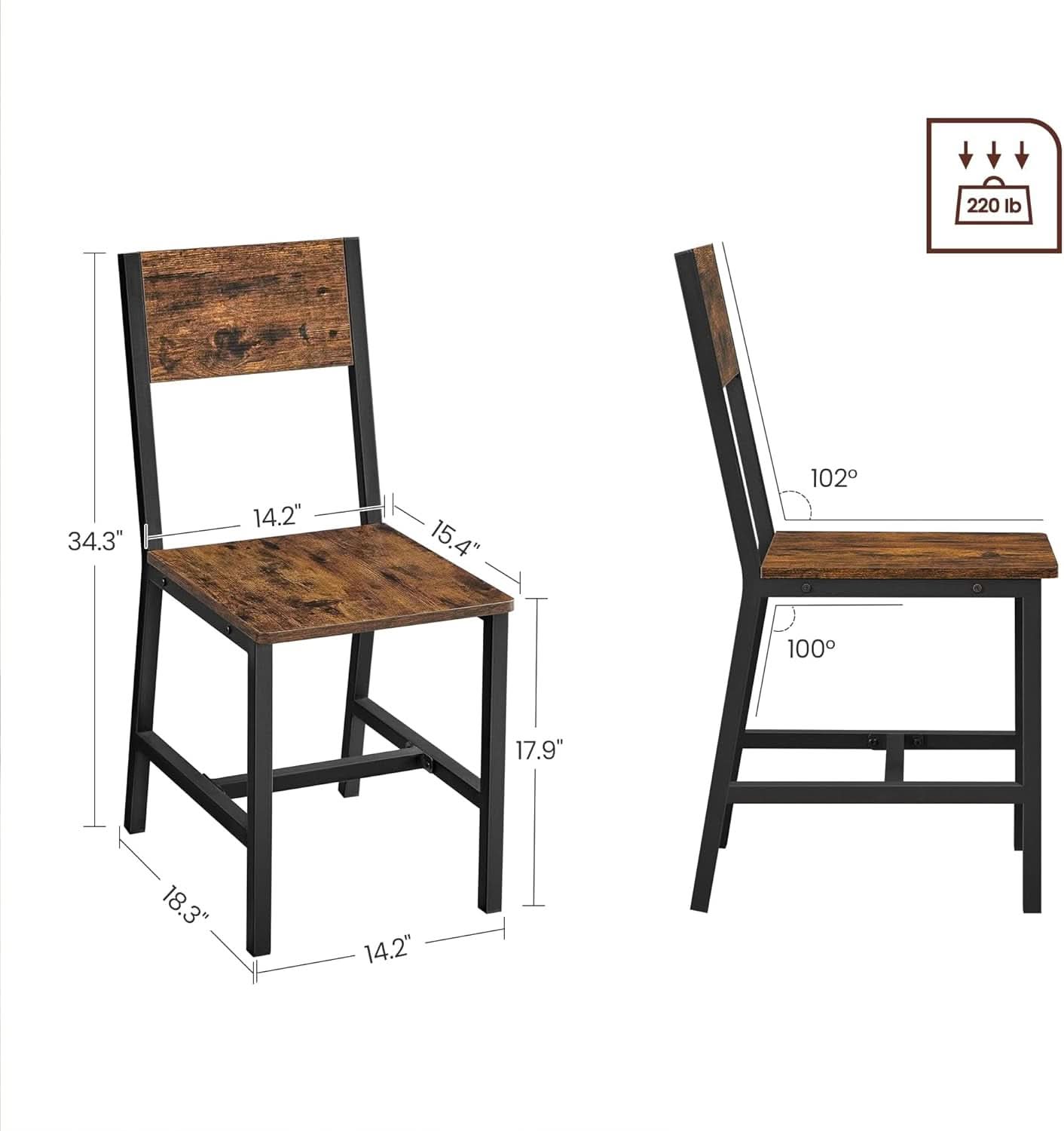 Dining Chair Set Of 2 Rustic Wood Chairs With Metal Frame Two Tone