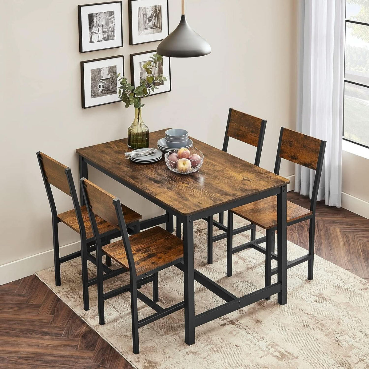 Dining Chair Set Of 2 Rustic Wood Chairs With Metal Frame Two Tone