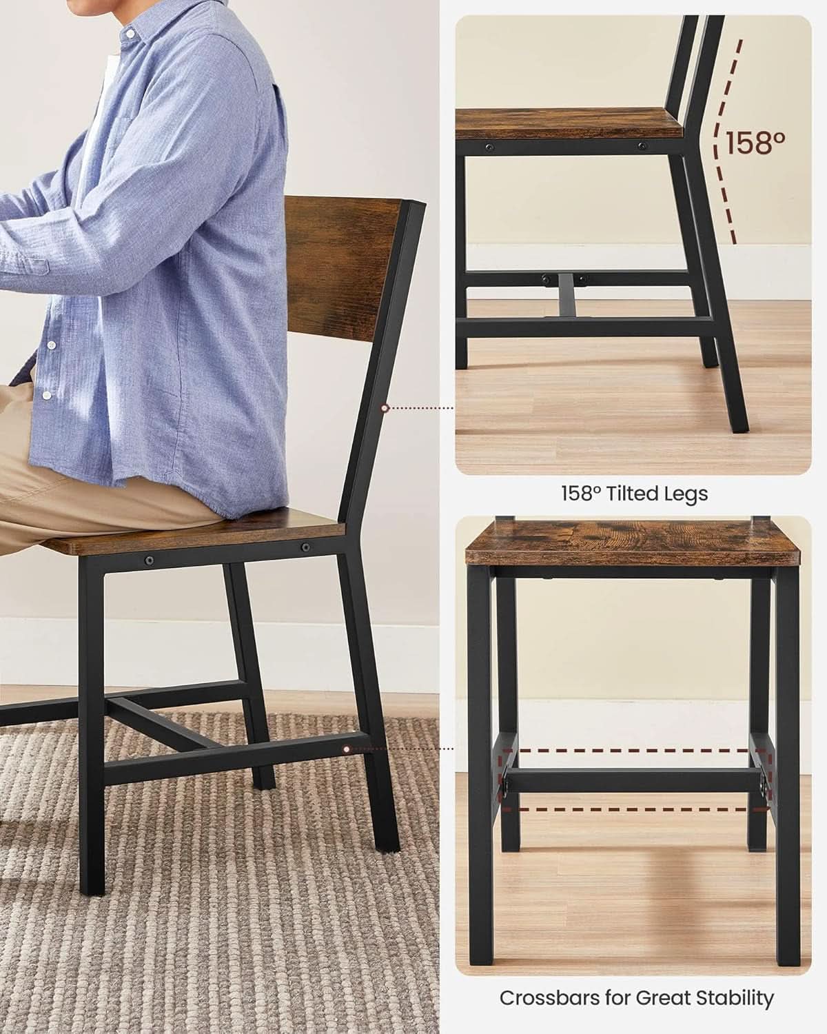 Dining Chair Set Of 2 Rustic Wood Chairs With Metal Frame Two Tone