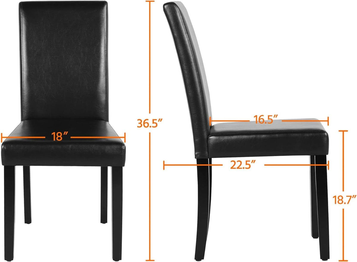 Dining Chair Set Of 4 PU Leather Upholstered Chairs With Solid Wood Legs Black