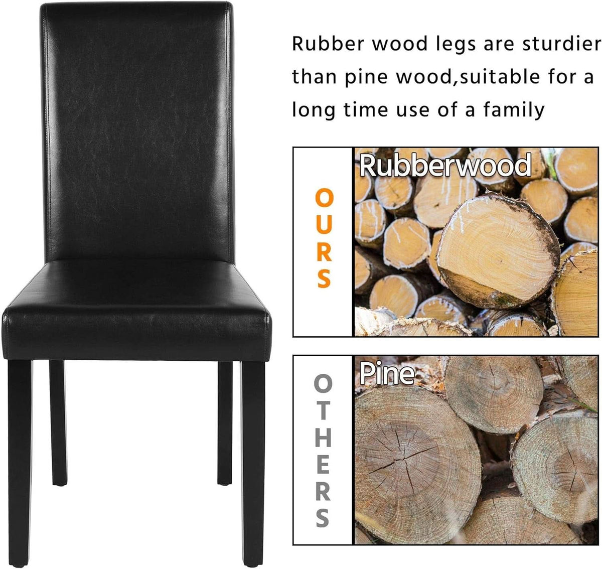 Dining Chair Set Of 4 PU Leather Upholstered Chairs With Solid Wood Legs Black