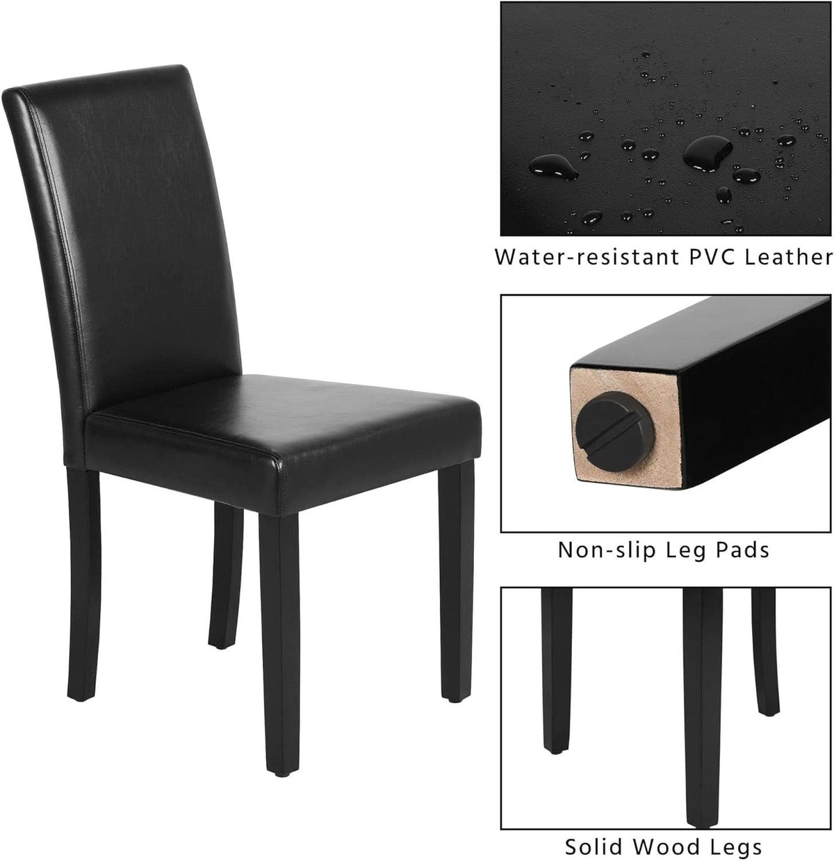 Dining Chair Set Of 4 PU Leather Upholstered Chairs With Solid Wood Legs Black