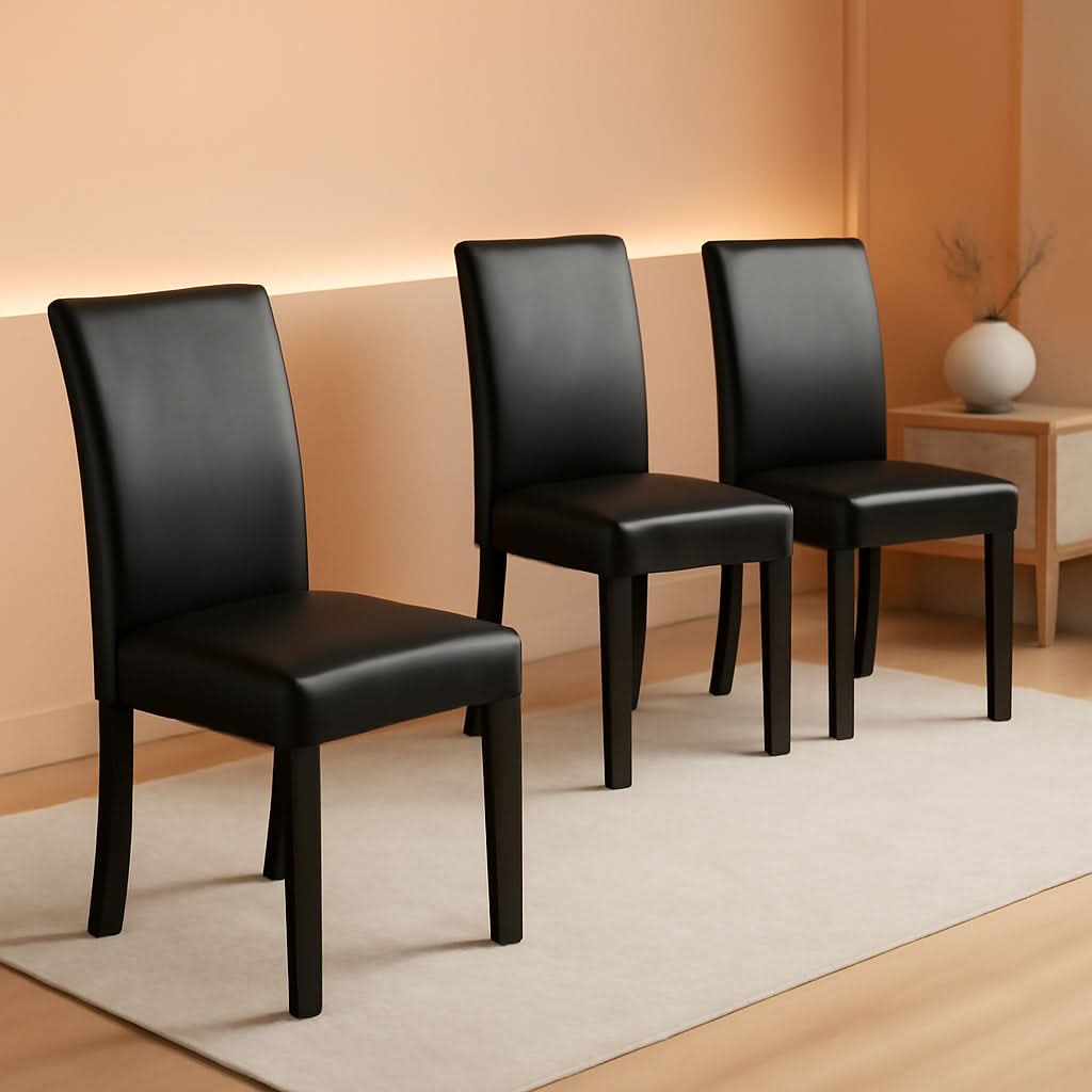 Dining Chair Set Of 4 PU Leather Upholstered Chairs With Solid Wood Legs Black