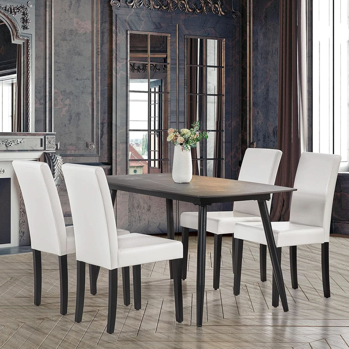 Dining Chair Set Of 4 White Faux Leather Parson Chairs