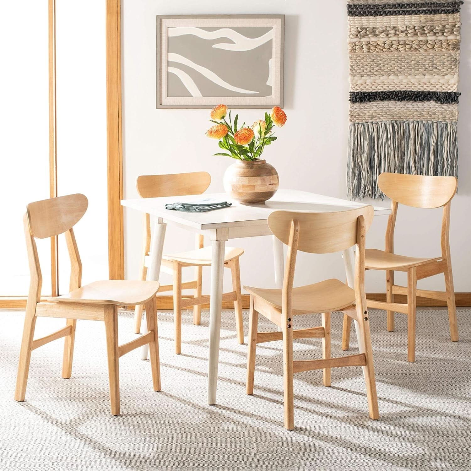 Dining Chairs Set Natural Wood Mid Century Retro 2 Chairs