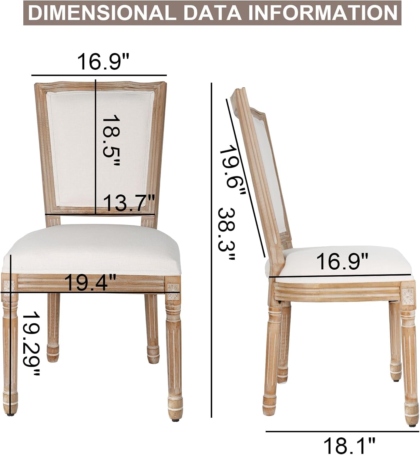Dining Chairs Set Of 2 Beige Fabric Square Back With Solid Wood Frame