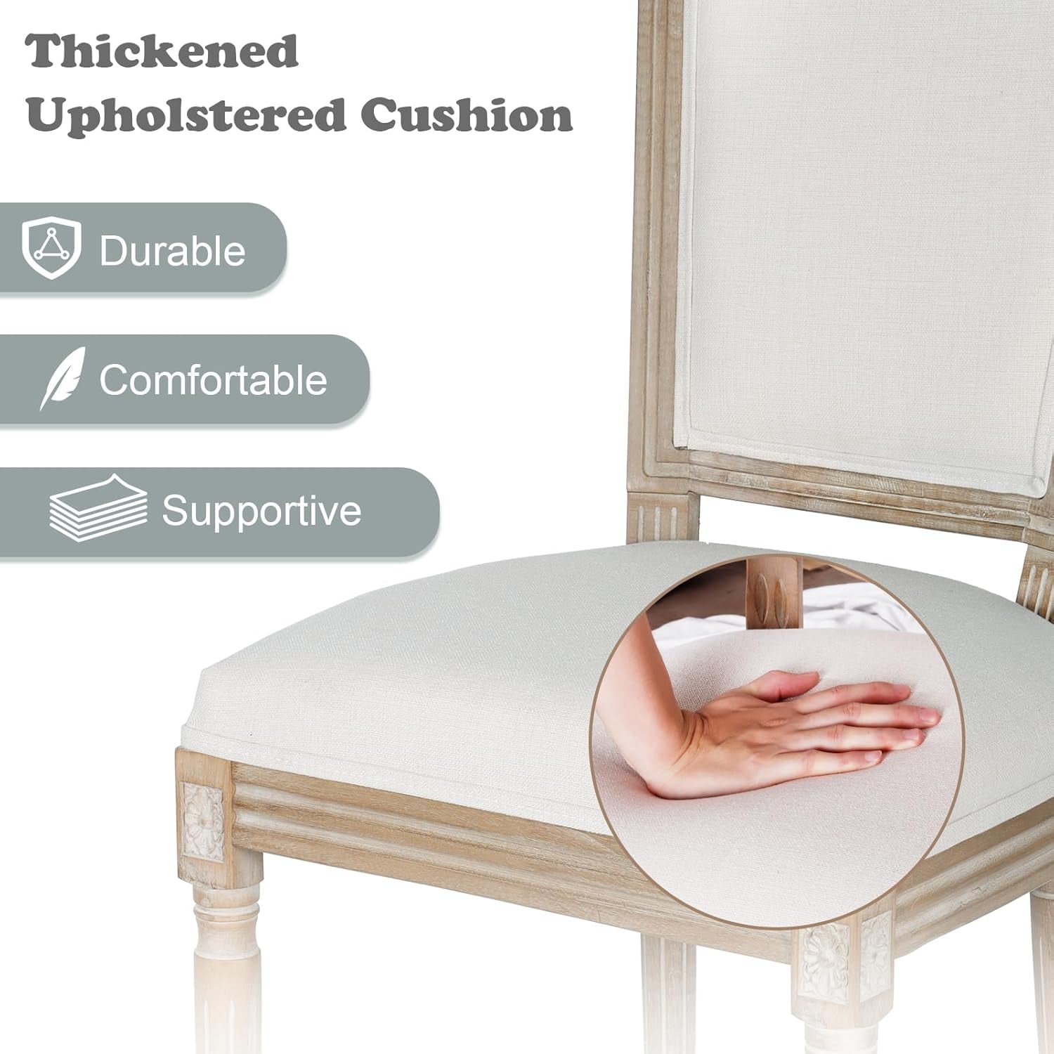 Dining Chairs Set Of 2 Beige Fabric Square Back With Solid Wood Frame