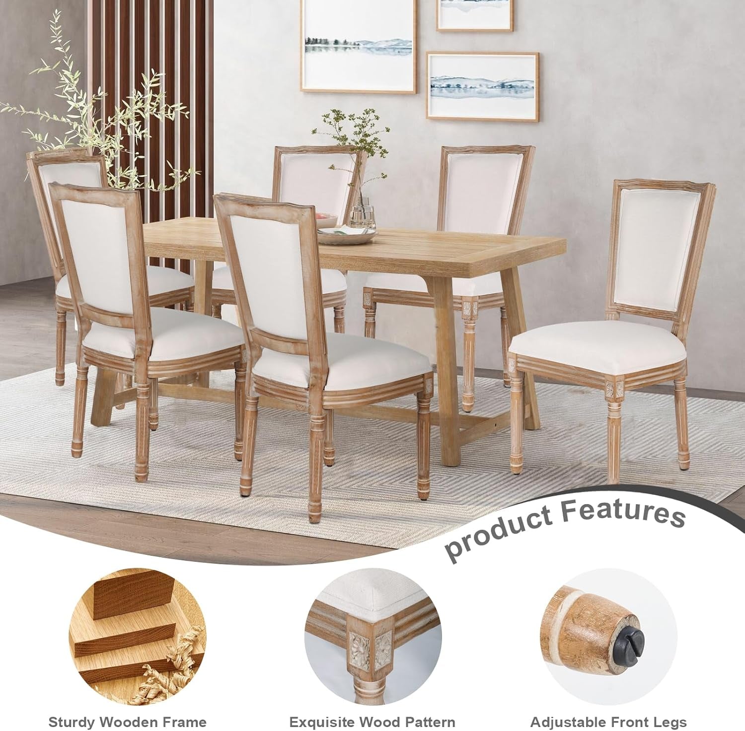 Dining Chairs Set Of 2 Beige Fabric Square Back With Solid Wood Frame