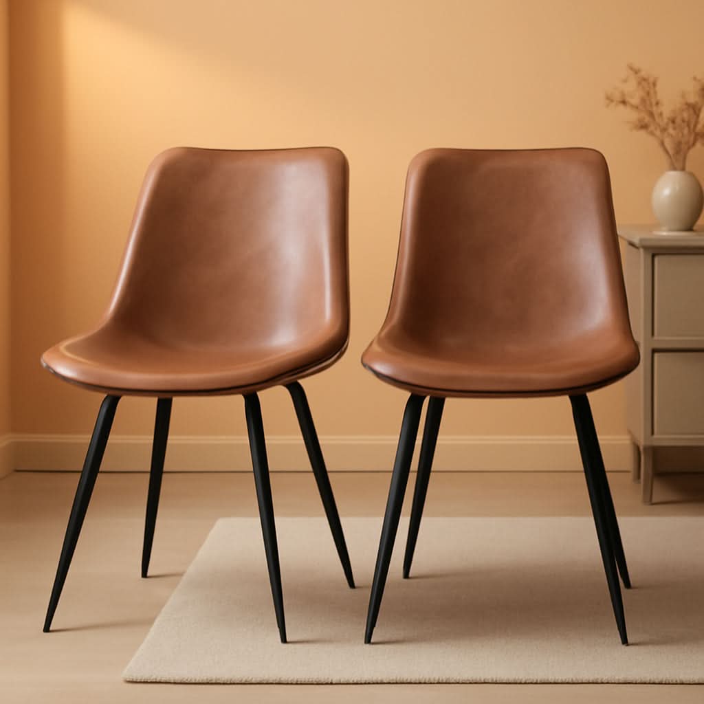 Dining Chairs Set Of 2 Brown Upholstered Faux Leather