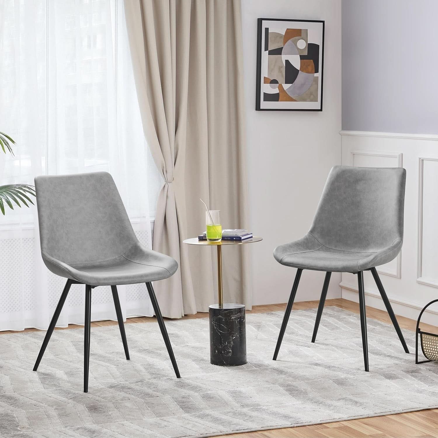 Dining Chairs Set Of 2 Grey Faux Leather With Metal Legs