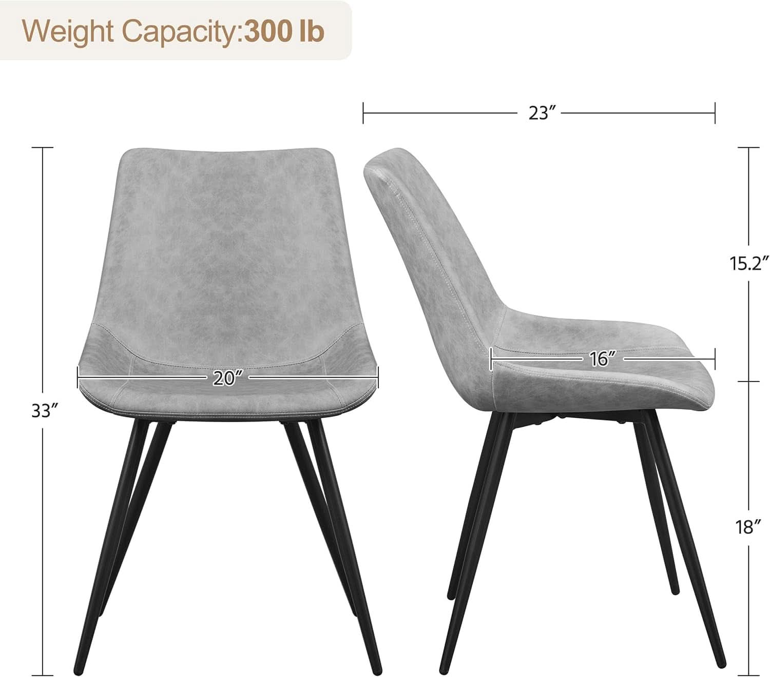 Dining Chairs Set Of 2 Grey Faux Leather With Metal Legs