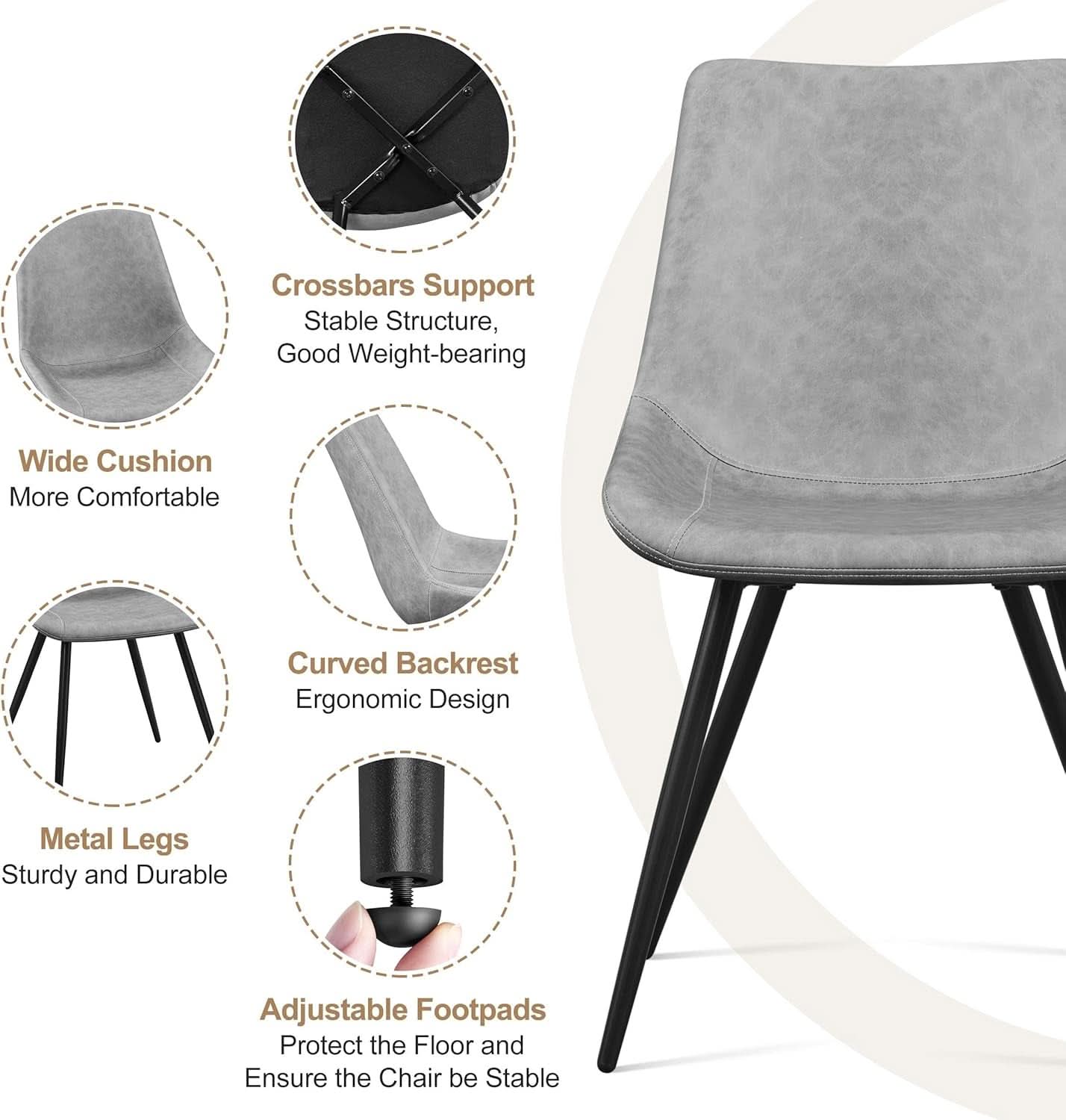 Dining Chairs Set Of 2 Grey Faux Leather With Metal Legs